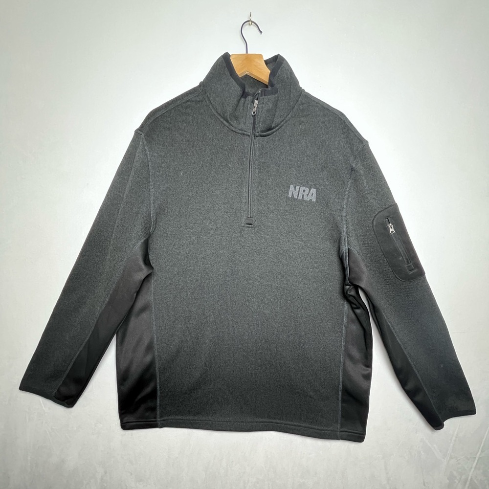 NRA Men’s 1/4 Zip Fleece Lined Sports Casual Pullover Sweater blk/gray Size XL